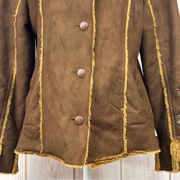 Outback Trading Co Shearling Western Jacket Embroidered Sleeves Brown Size Small - Picture 6 of 16
